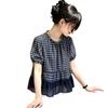 Premium plaid short-sleeved shirt women's summer new loose foreign style ruffle edge doll shirt top A