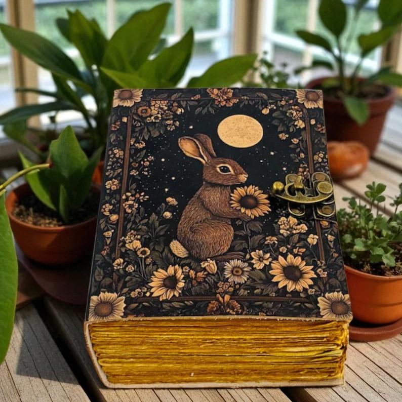 Handmade Deer Leather Journal with Moon Art – Vintage Deckle Edge Paper Notebook, 5x7 Inch Leather Diary, Nature Wildlife Journal Gift
