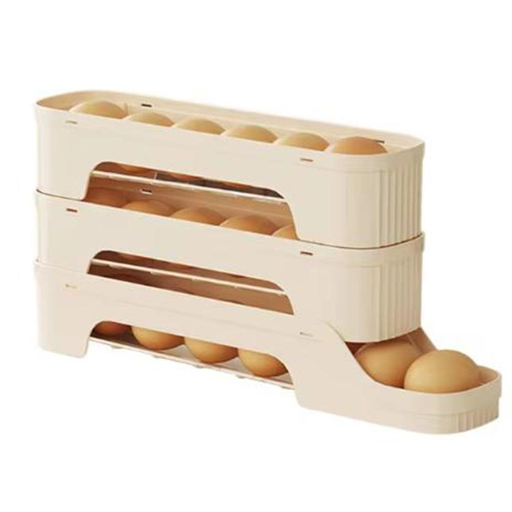 Large Capacity Auto Rolling Egg Organizer Plastic Egg Storage Box Portable Egg Roller Rack  Kitchen