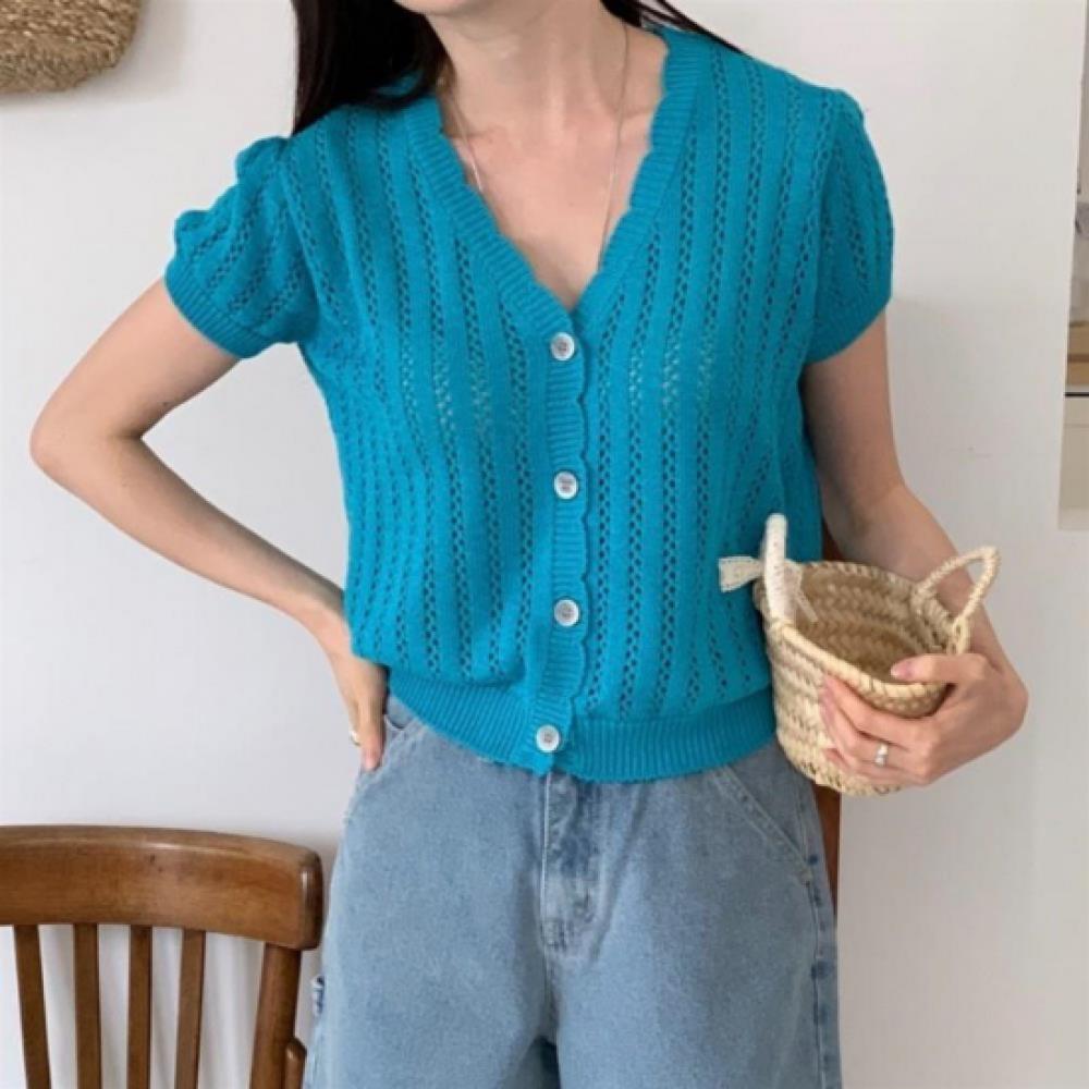 New ArriValS Open Run Women S V Neck waVe Pattern Short SleeVe Knit Cardigan