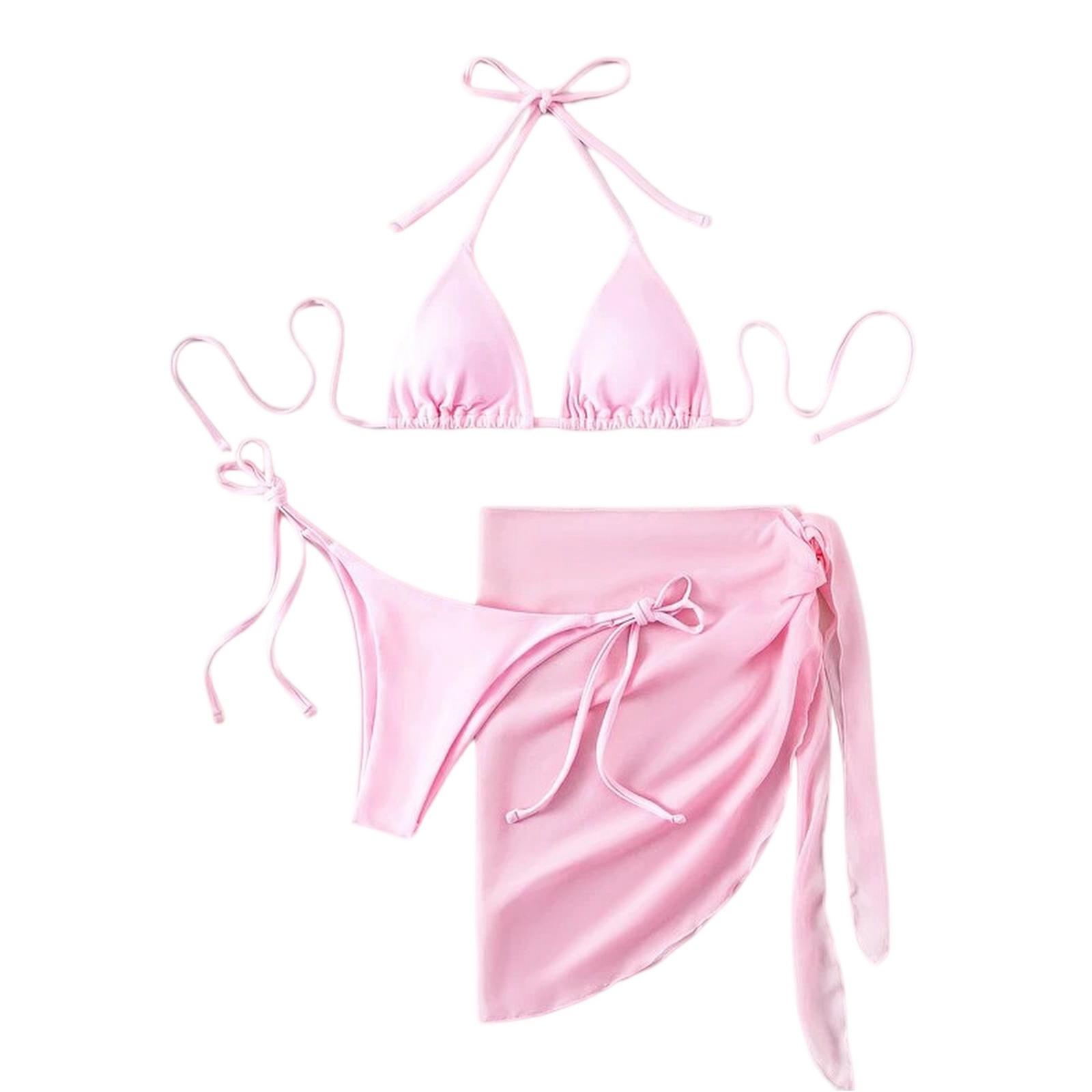 Женский сексуальный бикини-комплект из трех предметов с цветными чашечками на бретельках M