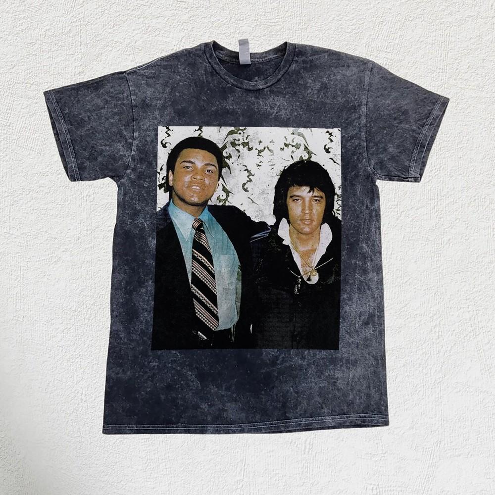 

Винтажная футболка с принтом Элвиса Пресли и Мухаммеда Али - классическая мужская футболка 2XL