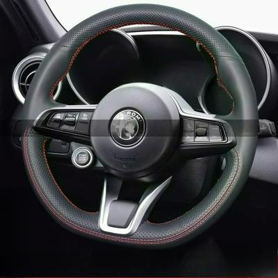 Hand Stitched Renovation Non-slip Wear-resistant Black Leather For Alfa Romeo Stelvio Giulia 2020-2022 Car Steering Wheel Cover