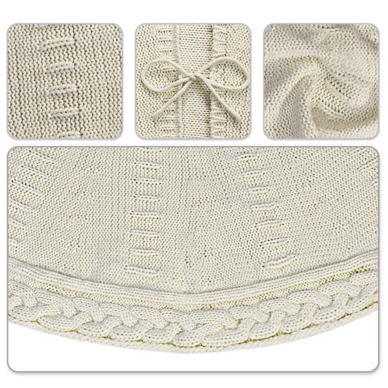 Christmas Tree Skirt Red/White Tree Skirt Knit Thick Rustic Xmas Tree Decoration for Winter Holiday Tree Mat Decor