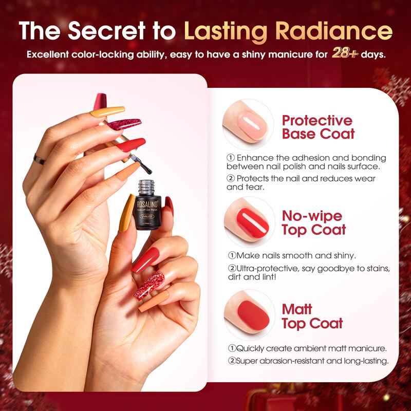 ROSALIND Nail Polish Set 20 Colos Nail Gel Semi Permanent with 3pcs Base Matt Top Effect Coat Gel Varnishes for DIY/Salon