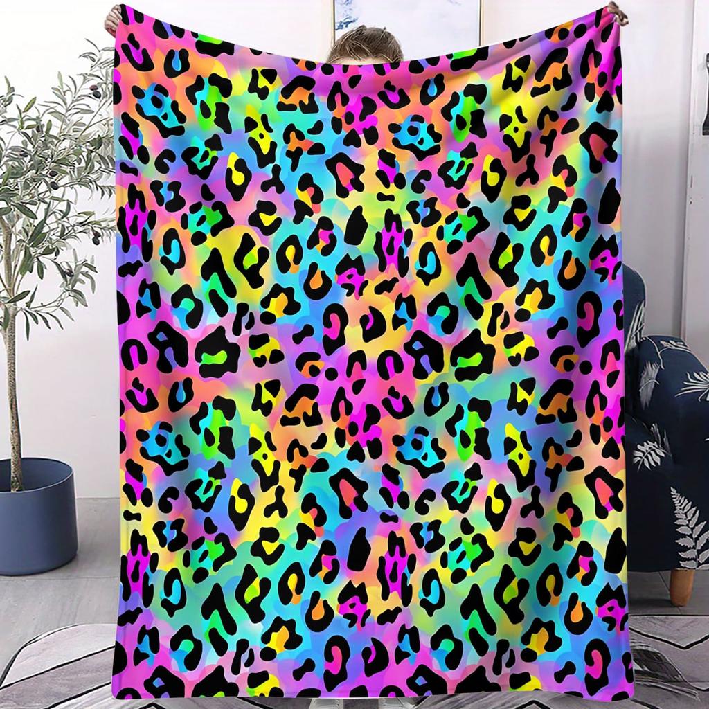 Farbverlauf Neon Leopardendruck Decke Lebendiger Trendiger Stil Fleece Überwurf für Wohnzimmer Schlafzimmer Zuhause Sofa Dekor Erwachsene Gemütliches Geschenk