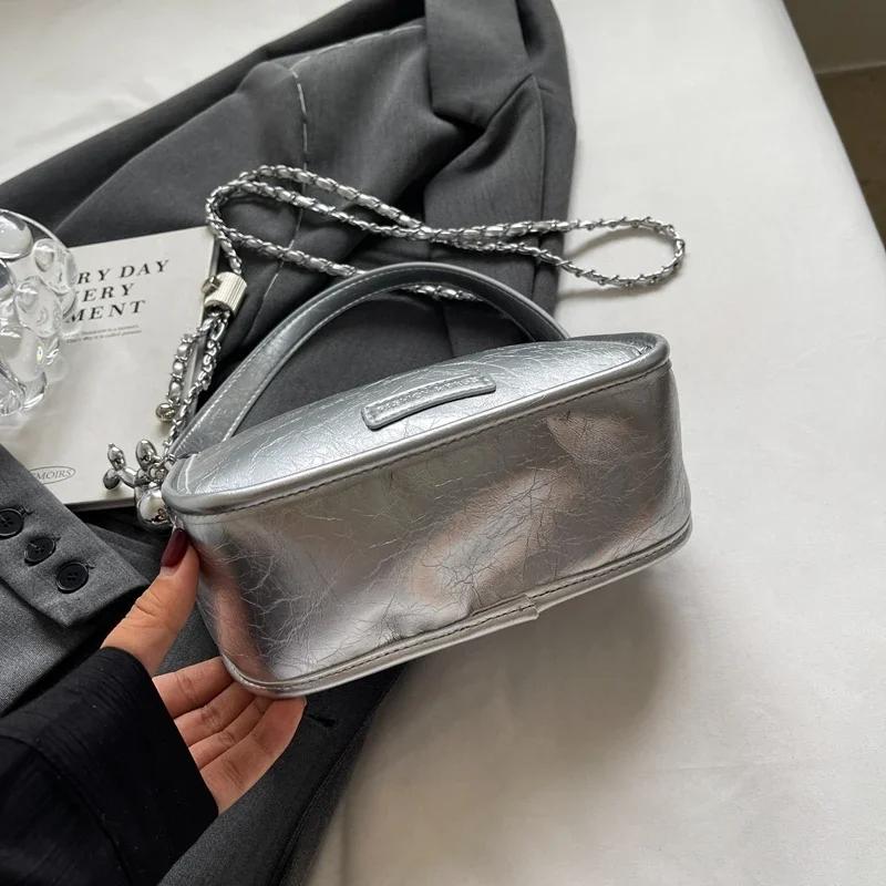 Women's chain crossbody bag  popular silver bag  single shoulder  small square bag  summer  everything