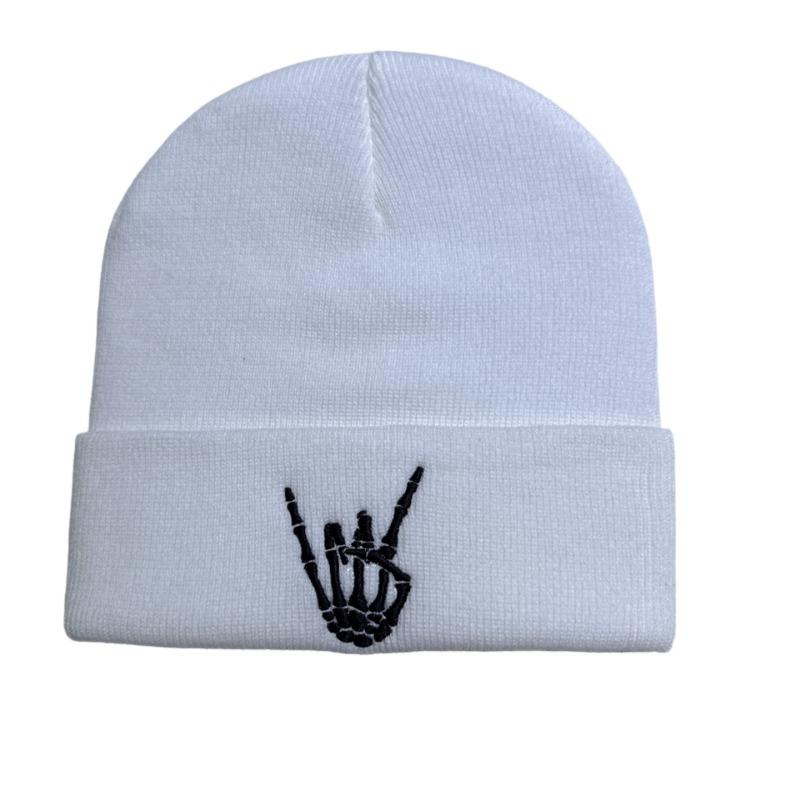 Halloween Knitted Hat, Skull Finger Embroidered Knitted Hat, Winter Warm Hat Personalized Fashion Men and Women