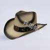 New cow head decorative belt, western denim straw hat, men's and women's outdoor sunscreen hat, European and American fashion hat