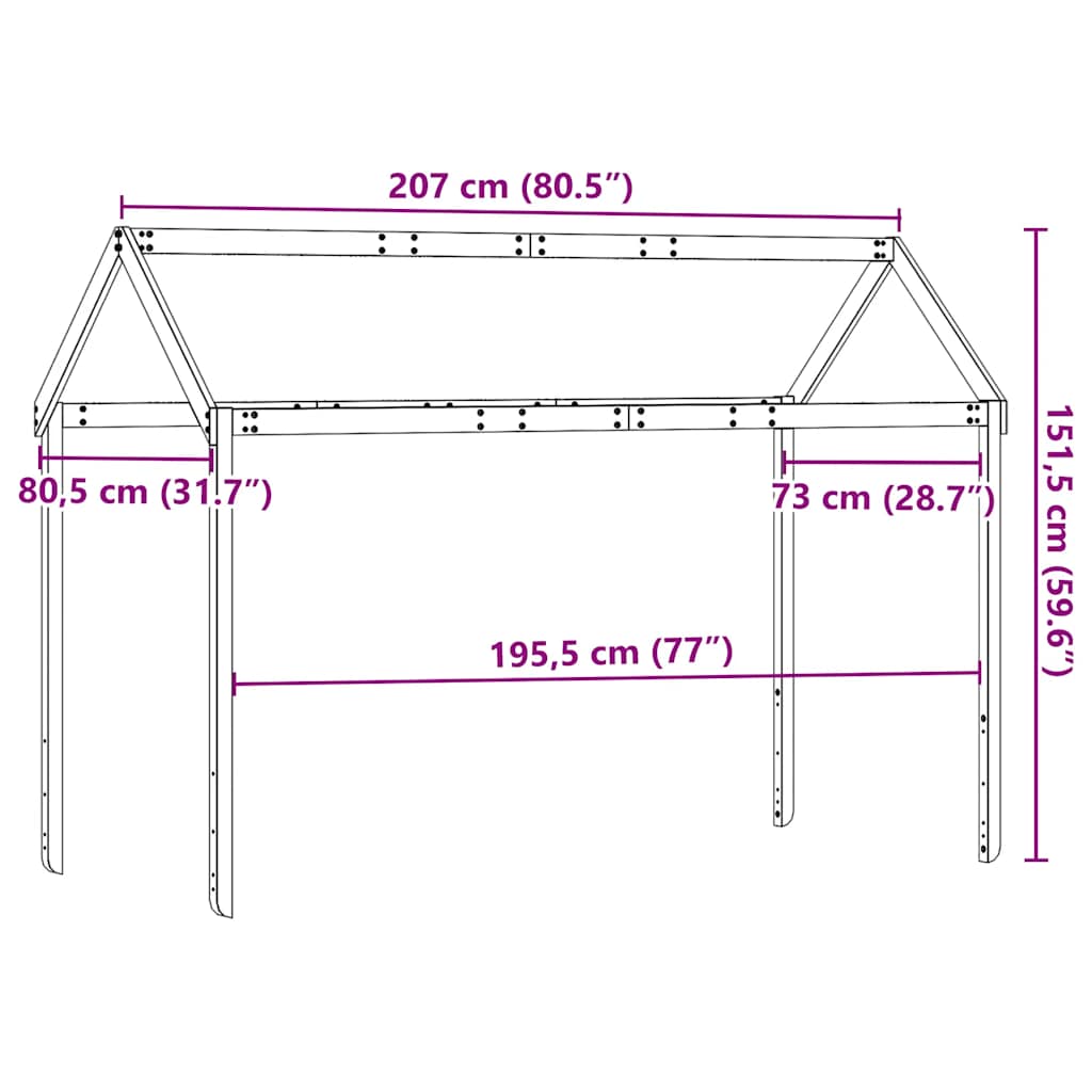 Kids Bed Canopy Wax Brown 207 X 80.5 X 151.5 Cm Solid Wood