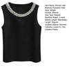 Women Vest Silky Satin Sleeveless Tops with Faux Pearls Collar Loose Fit Summer Tops Formal Semi-Formal