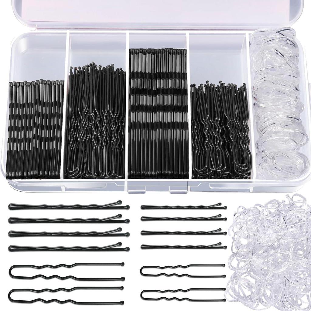 Hair Clip Set: Straight & U-Shaped Clips with Transparent Rubber Bands - Hot Selling Styling Accessories