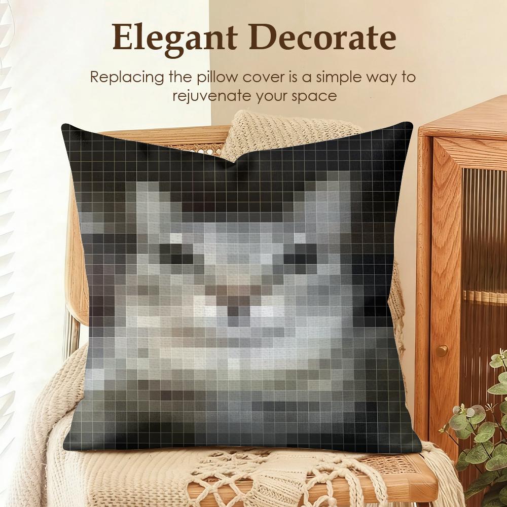 Meme Pixel Cat Cute Funny Cushion Cover Natural Linen Organic Fabric DoubleSided Printing Sofa Home Decor Gift Pillow Case