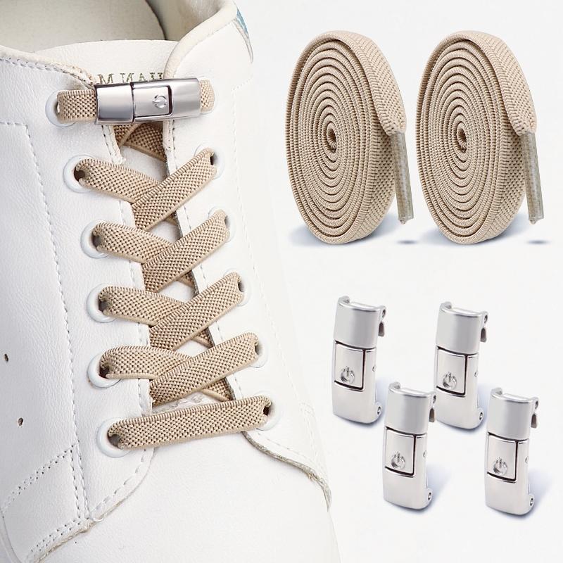 Flat Elastic Shoelace for Sneakers Sport Tieless Shoe Laces Press Lock No Tie Shoelaces One Size Fit All Adult Kids 1Pair/2Pair