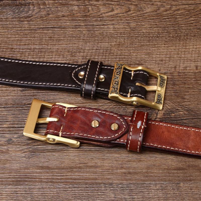 Thickened Men's First Layer Retro Belt Personalized Belt Copper Buckle Belt