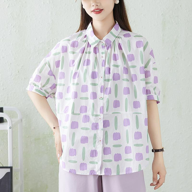 DIMANAF 2026 Plus Size New Summer Women Blouse Shirt Short Sleeve Fashion Print Floral Casual Loose Cotton Lady Tops Shirts