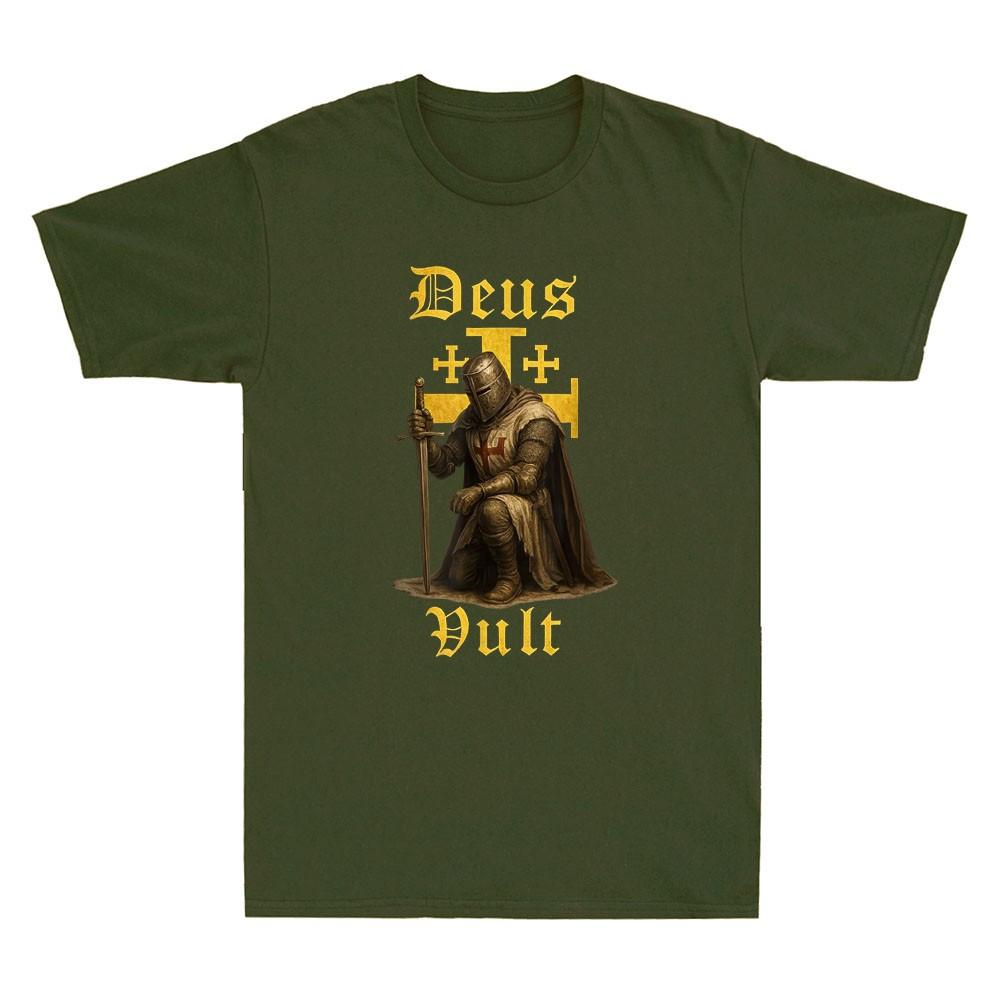 Deus Vult Warrior Of Christ With Jerusalem Cross Unisexs Short Sleeve Tshirt