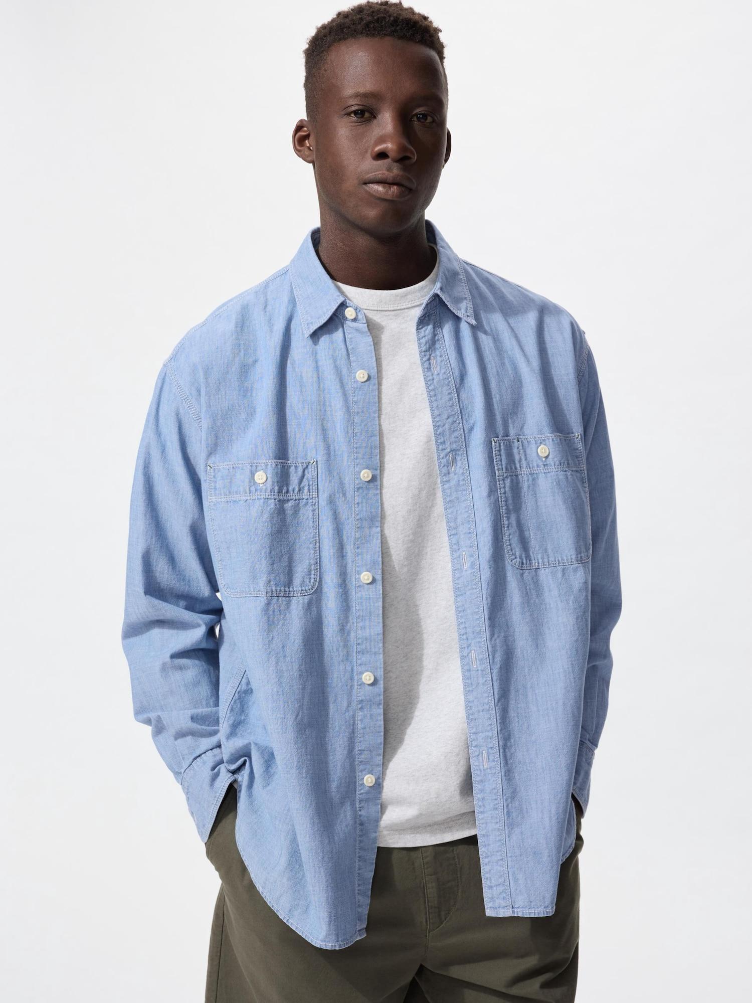 

Uniqlo Шамбре Верхняя рубашка с длинным рукавом 61 BLUE/UNISEX XXL