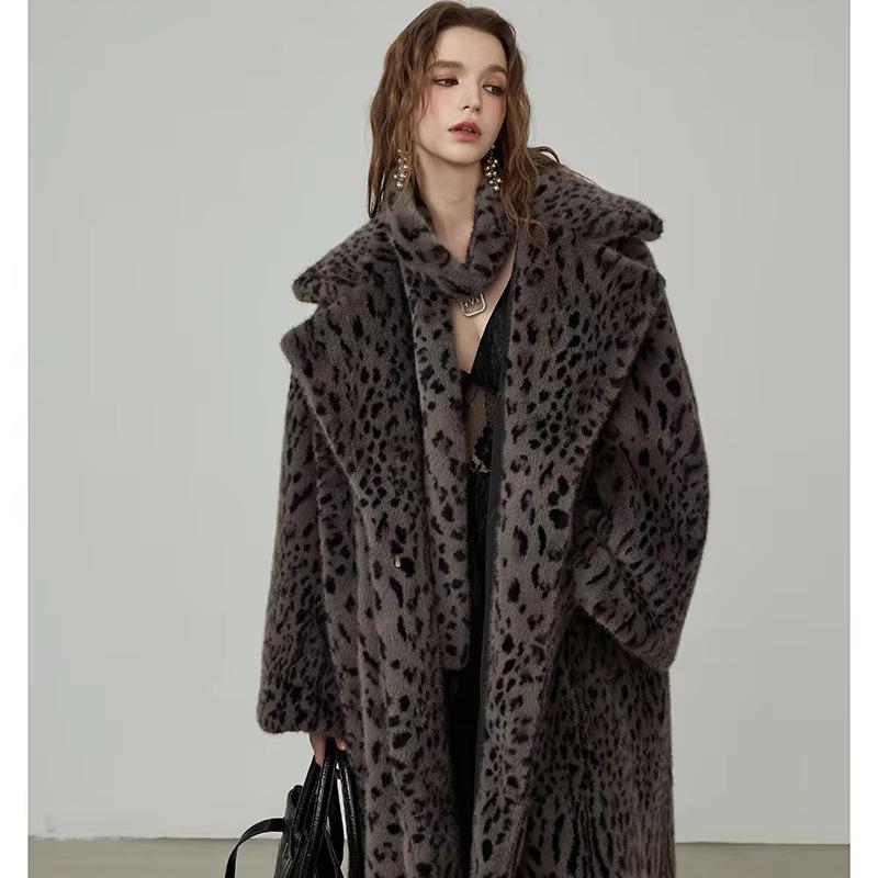 Women's Leopard Print Faux Fur Trench Coat - Versatile, Loose Fit, Autumn/Winter Fashion