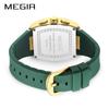 Quartz Watch Fashion Creative Luminous Date Chronograph Analog Display Green Silicone Strap Wrist Watches for Men