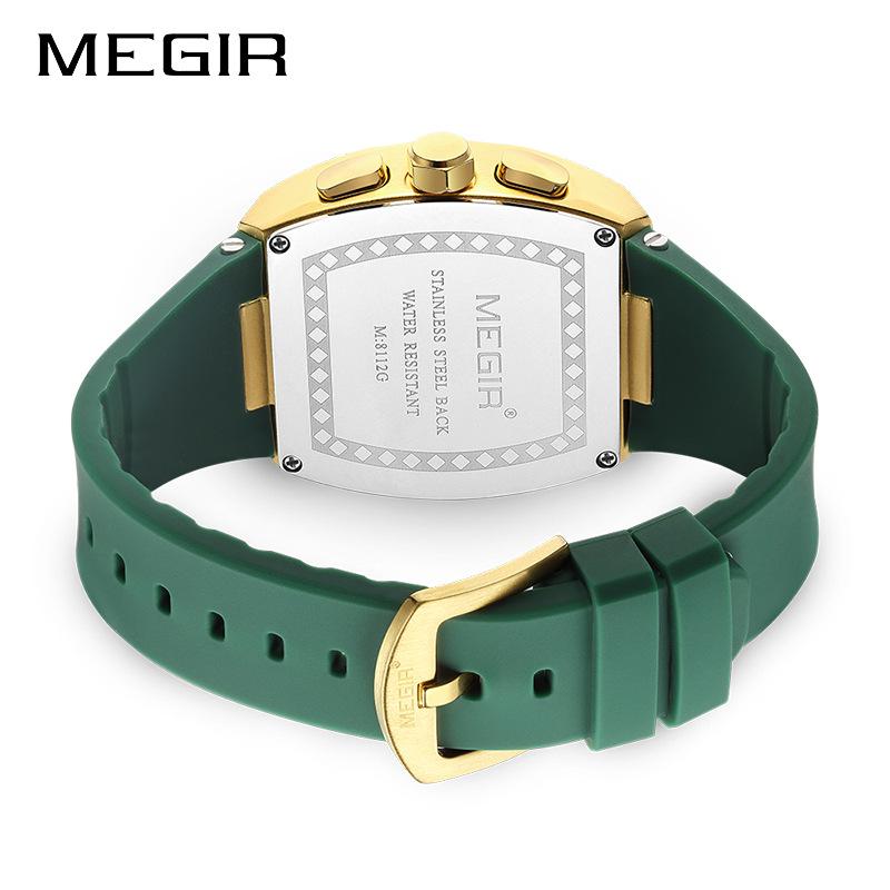 Quartz Watch Fashion Creative Luminous Date Chronograph Analog Display Green Silicone Strap Wrist Watches for Men