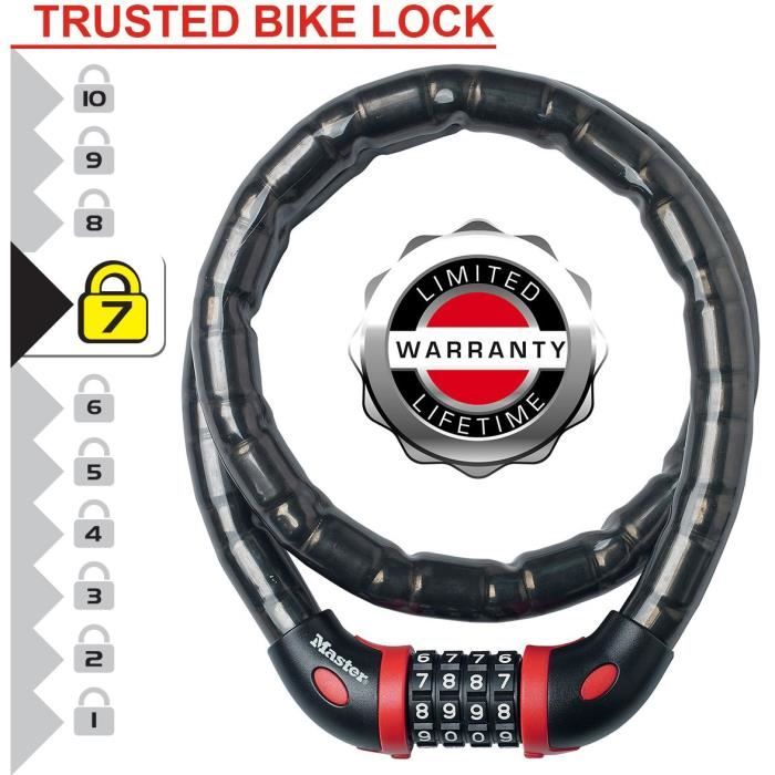 MASTER LOCK Cable Antivol Vélo - Idéal pour Vélo, Vélo Electrique, Skateboard, Poussettes, Tondeuses et autres Equipements