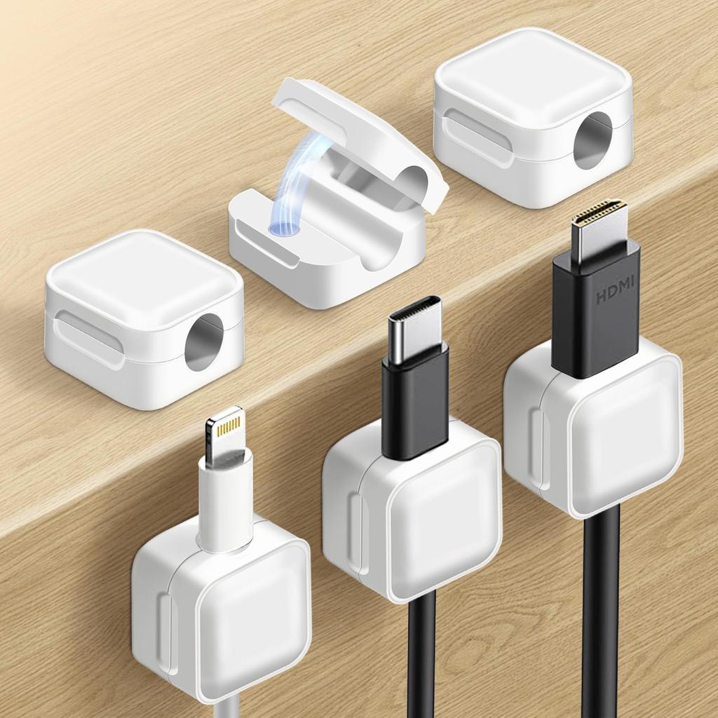 Magnetic Cable HolderClip [Ultra-Slim, Fits Various Cables, Easy One-Handed Operation] Cord Holder, Cable Hook, Cord Clip, Magnetic, Cable Fixation,