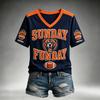 Women's Casual Printed Neck Short Sleeve T-Shirt, Lightweight Breathable Rugby Print Top