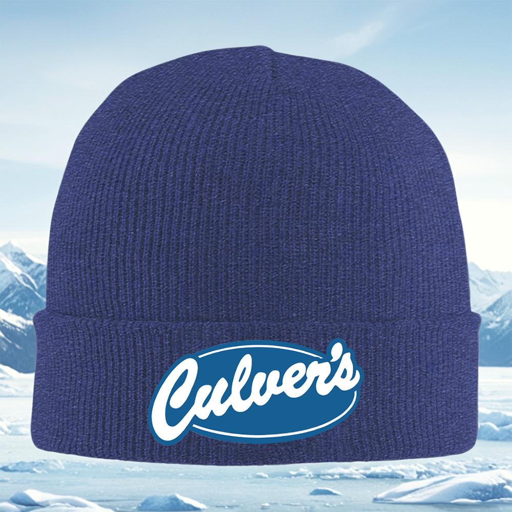 Culvers Logo Weißer Text Blaues Oval Unisex Damen Unisex Strickmütze Beanie Pullovermütze Winter Thermisch Warm Weihnachten Outdoor Radfahren