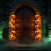 Halloween Entry Sign Set, Two Cardstock Hanging Panels with Grin Face Cutouts for Glass Display, Party Scene, Hall Styling and Room Entry