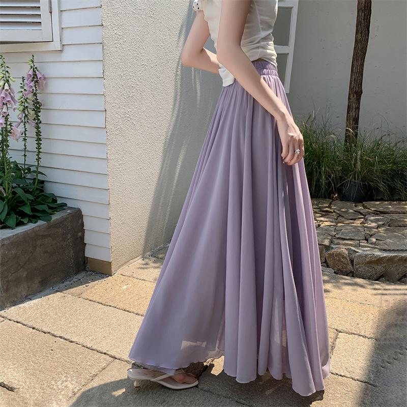 Summer Beach Vacation Skirt Women's Chiffon A-Line Maxi Skirt High Waist Flowy Hem with Elegant Drape & Wide Silhouette