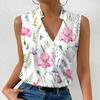 Damska koszulka z kwiatowym nadrukiem, dekoltem w szpic, bez rękawów, swetrem średniej długości, miękka, damska kamizelka w dużych rozmiarach, odzież damska