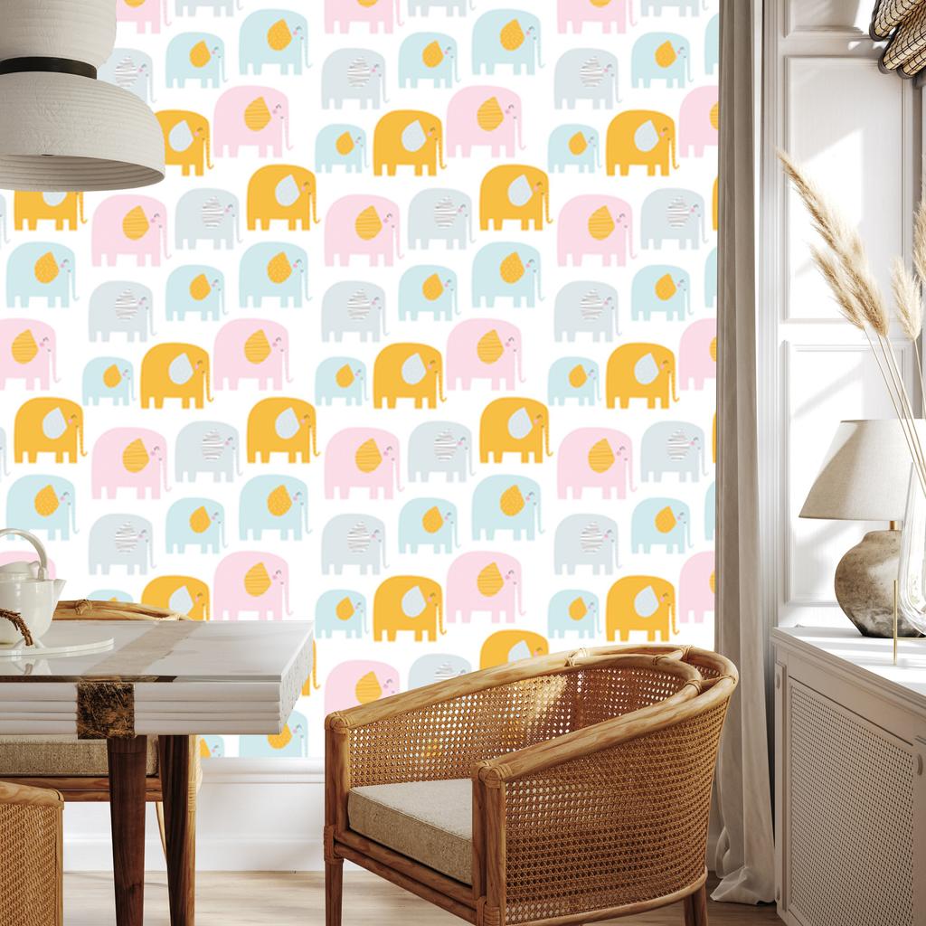 Joyful Pastel Elephants Wallpaper for Living Room and Bedroom 50x1000