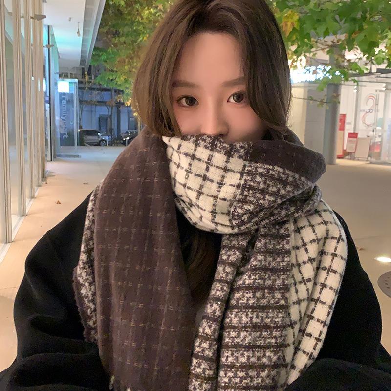 Maillard coffee scarf high-end plaid scarf shawl dual-purpose winter warm versatile scarf