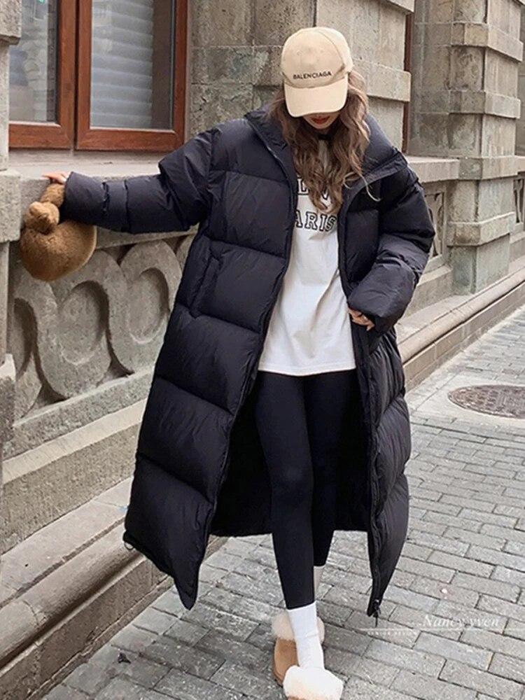 Übergroßen Langen Mantel Frauen Winter Unten Baumwolle Jacke Weiblichen Koreanischen Mode Gepolsterten Mantel Damen Casual Dicke Warme Zipper Mäntel