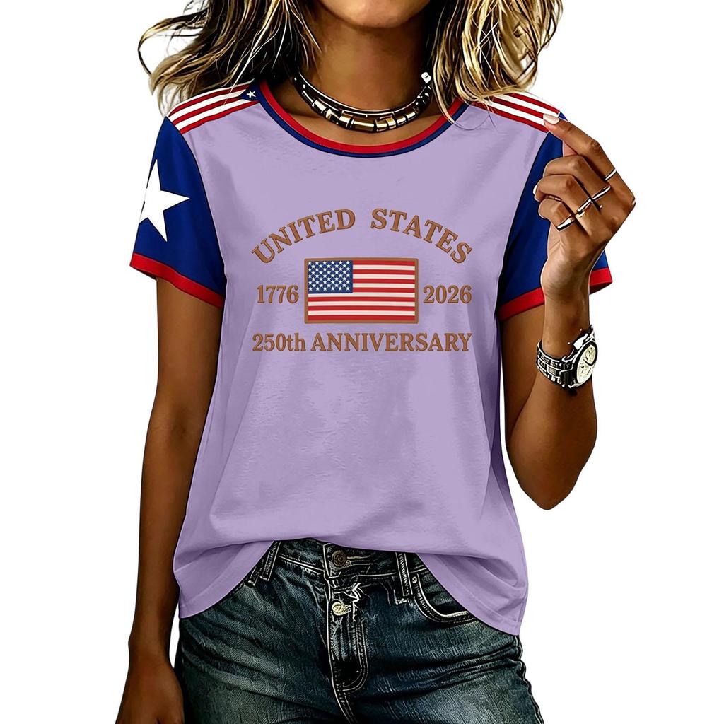 Womens Short Sleeve Crewneck T Shirt States 250th Anniversary 1776 2026 Graphic Top Casual Loose Fit Tee