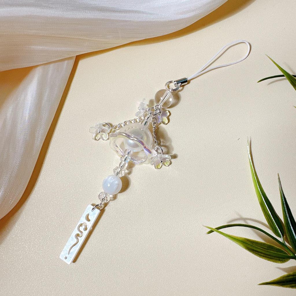Artistic Jellyfish Wind Chime & Glass Lily Pendant: Phone Chain, Car Hanging, Bag Charm, Event Gift.