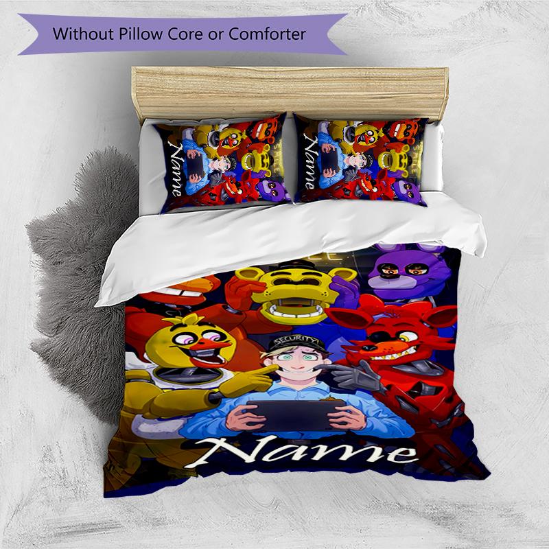 3pcs Custom Name Five Nights At Freddy's Bedding Set Duvet Cover Closure Includes 1 Duvet Cover & 2 Pillowcases for All Seasons Bedroom Decor