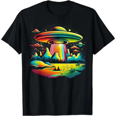 UFO Alien Retro Hell Bergsee Camping Besucher T-Shirt Damen Herren Kleidung T-Shirt Ropa Mujer Vintage Kleidung Herren T-Shirt