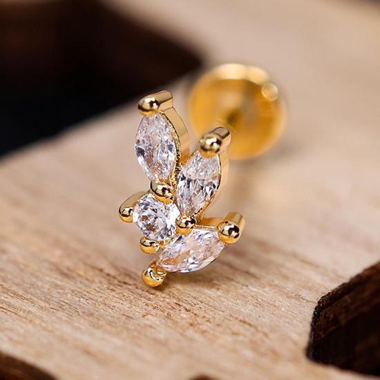 POENNIS 14KT Solid Gold Clear Crystal Helix Ear Piercing Labret with Lab-grown Diamond Diath Tragus Gold Stud Earring for Women