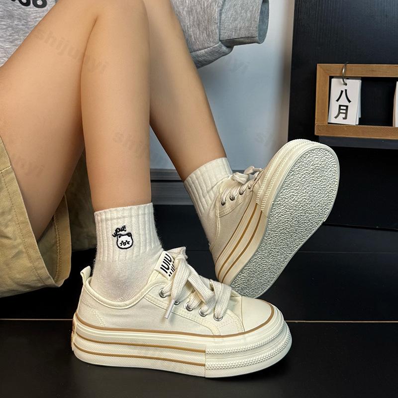 Damen Plateau-Canvas-Schuhe Frühjahrsmode Schnürung Bequem Lässig Klobige Sneaker Trendig Outdoor Vielseitig Flache Schuhe