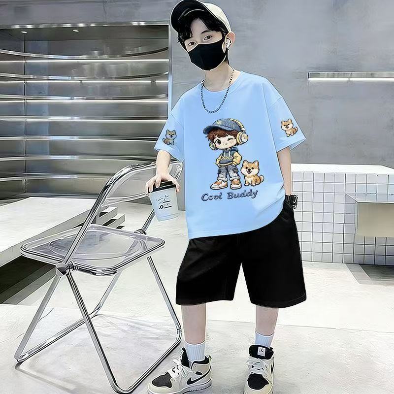 Summer boy and girl baby set, children s cartoon printed T-shirt and shorts 150
