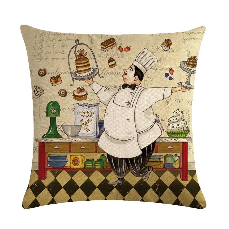 Chef Portrait Oil Painting Pattern Home Decor Cushion Cover Decorative Cotton Linen Throw Pillowcase Sofa Pillow Cover 45X45Cm
