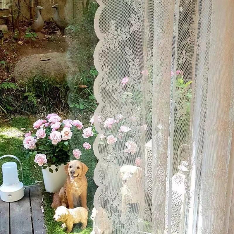 French Country Lace Gauze Curtain for Princess Kitchen Door or Children's Room, Phantom Bay Window, White