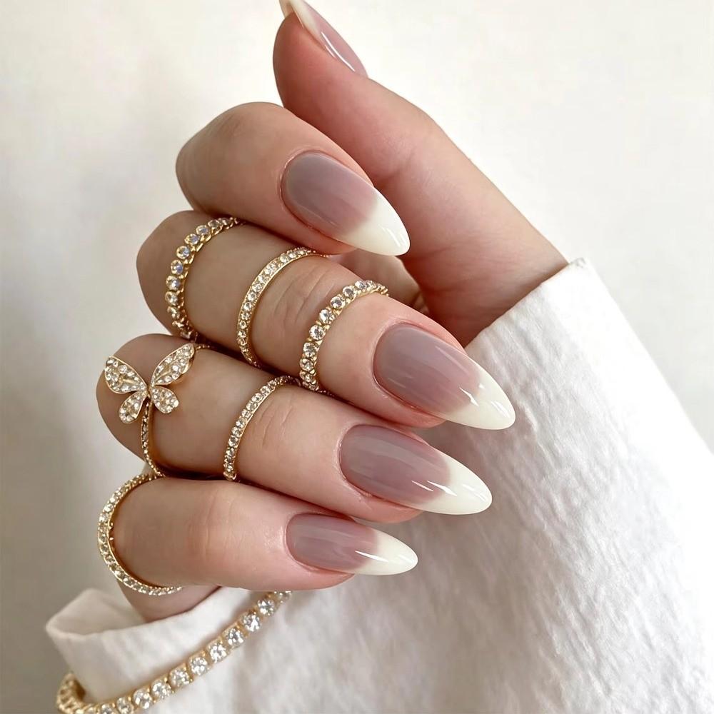 150Pcs/Box Glossy Finish Press On Nails Medium Almond Shape False Nails Fake Nail Tips Nail Salon
