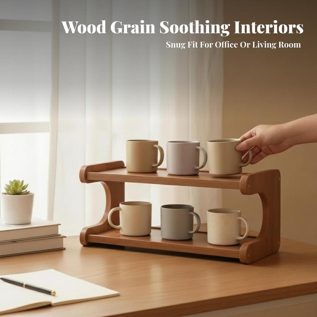 Screwless Bamboo Desktop Storage Rack | Rounded Smooth Edges, Warm , for Office 2 Tier 30CM