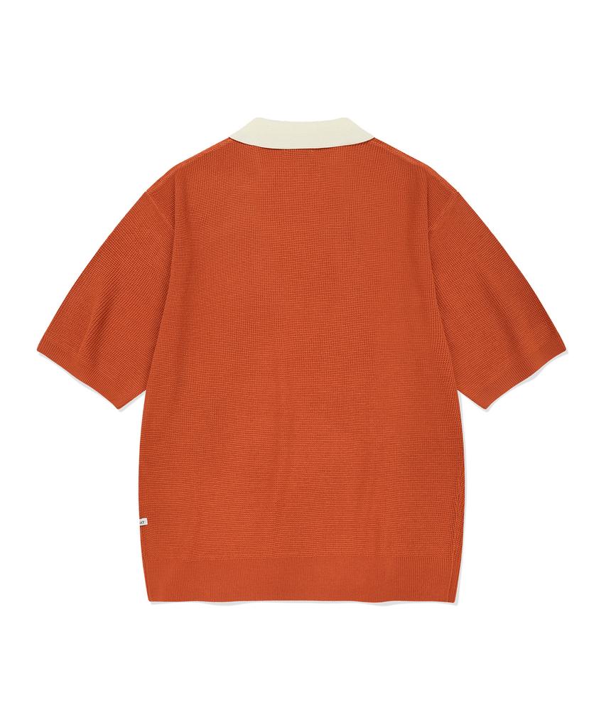COVERNAT Open Collar Half Knit Orange