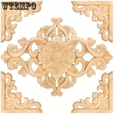 5pcs Wooden Appliques Decorative Wooden Carved Appliques For Furniture Wooden Carving Decals, Wall Cupboard Door Bed Cabinet Decorations