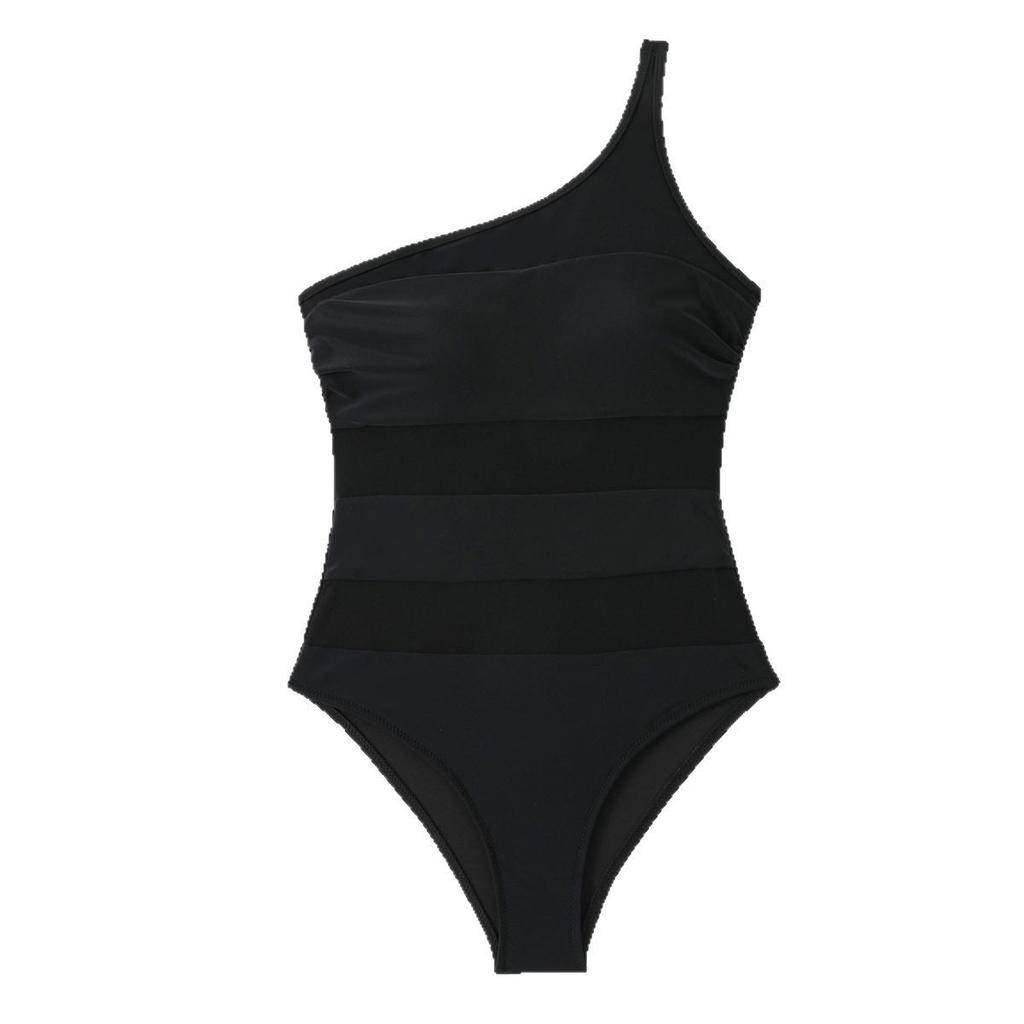 1011 Direct Supply Europe and America New Swimsuit Women's Shoulder Sexy One-piece Bikini Solid Color Swimsuit
