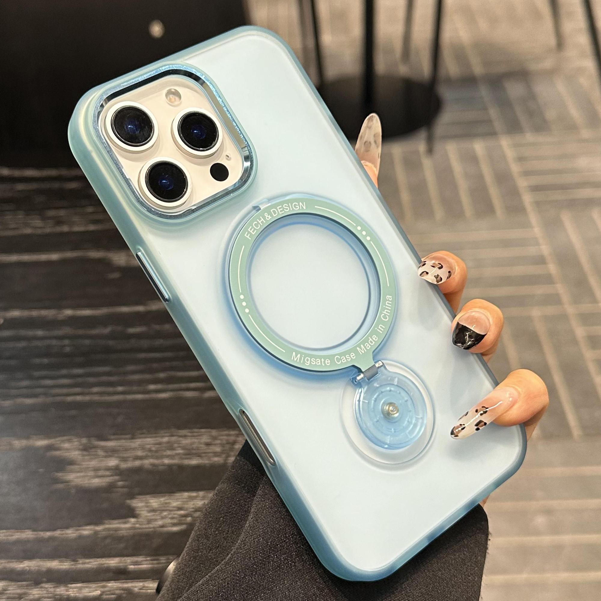 

For iPhone 16 Pro Max Magnetic Case Kickstand TPU+PC Phone Back Cover Blue